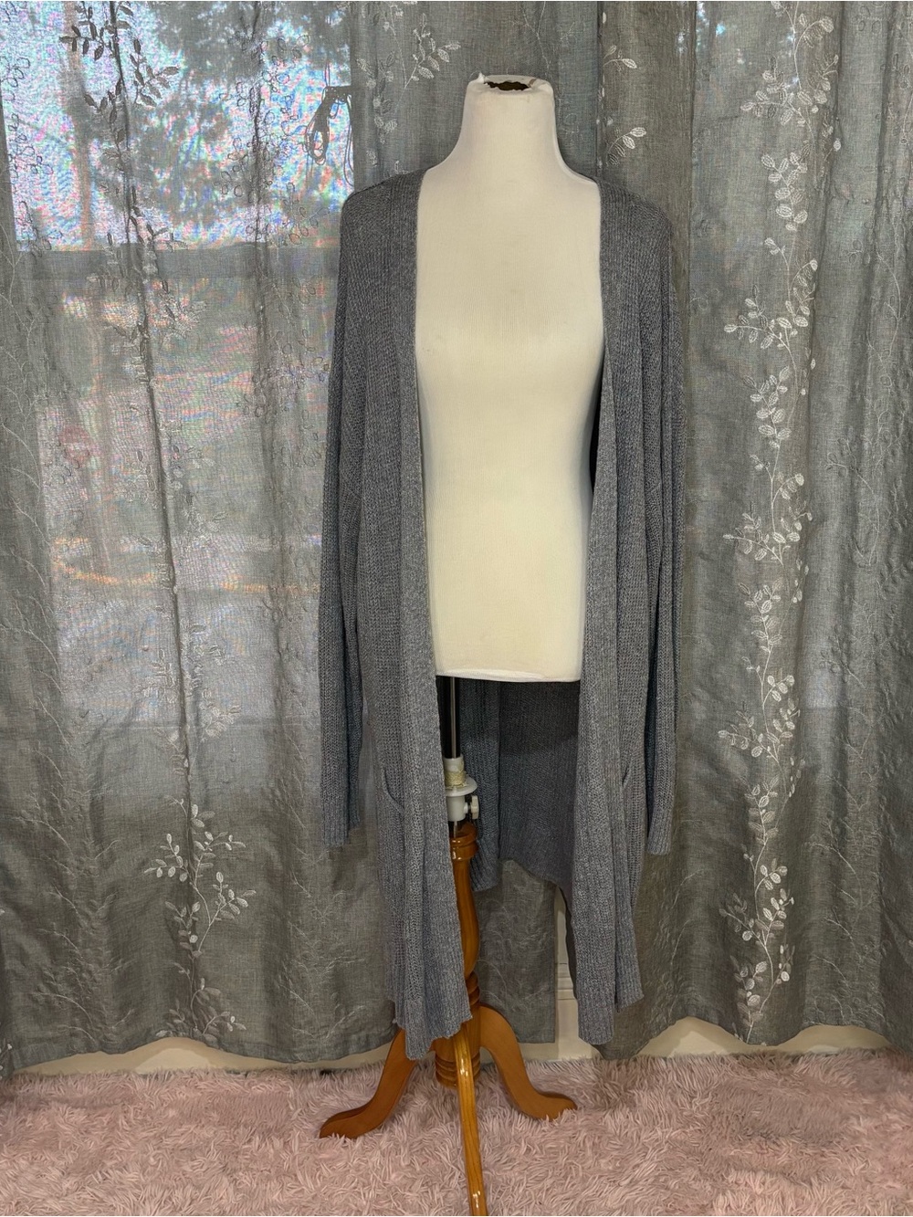 Sonoma Light Gray Open-Front Knit Cardigan